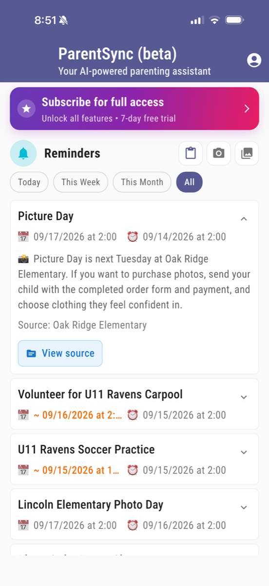 The same reminder card after the date was corrected, with no flag left